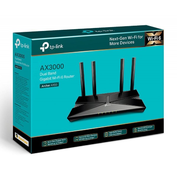 TP-LINK router Archer AX50, WiFi 6, AX3000, Dual Band, Ver. 1.0