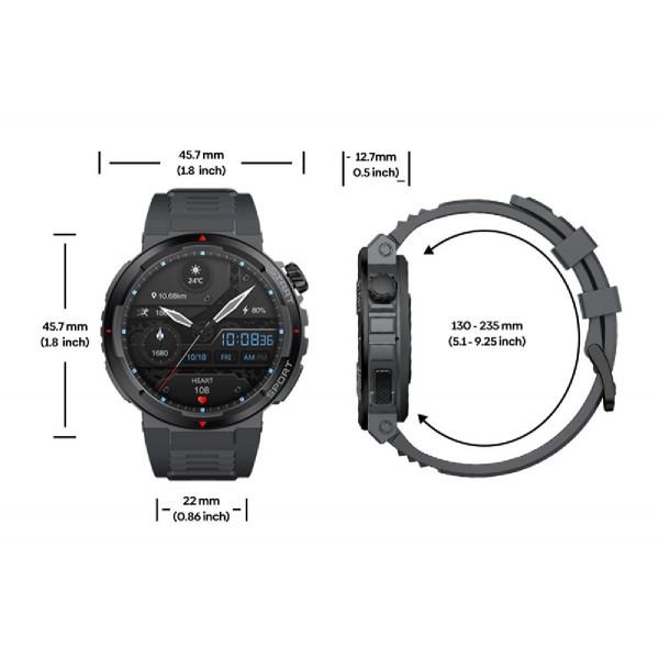 ZEBLAZE smartwatch Ares 3 Plus, heart rate, 1.43" AMOLED, IP68, μαύρο