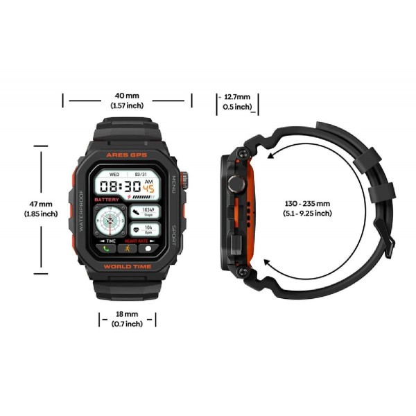 ZEBLAZE smartwatch Ares GPS, heart rate, 1.75" IPS, GPS, 3 ATM, μαύρο