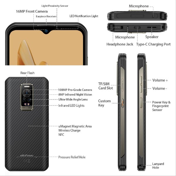 ULEFONE smartphone Armor 17 Pro, 6.58" 8/256GB, 5380mAh, IP68/69K, μαύρο