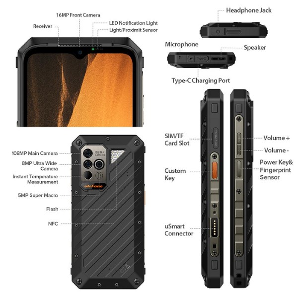 ULEFONE smartphone Power Armor 19, 6.58", 12/256GB, 9600mAh, μαύρο