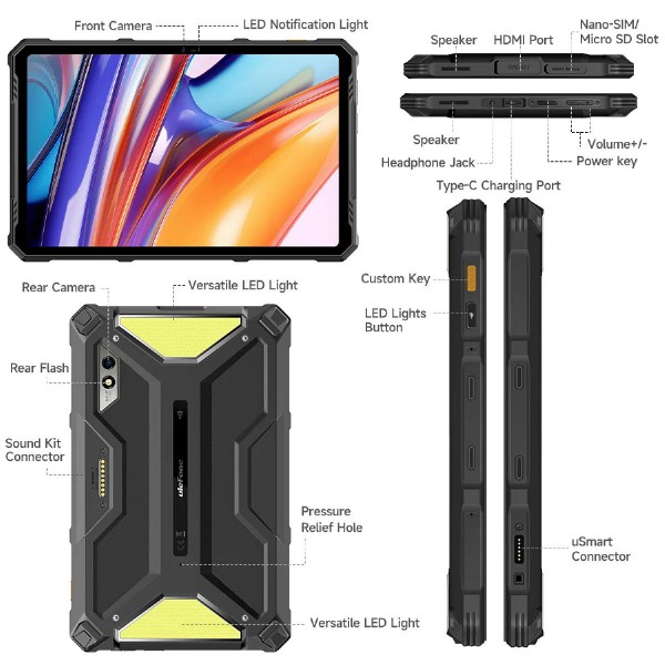 ULEFONE tablet Armor Pad 3 Pro, 10.36", 8/256GB, 33280mAh, 4G, μαύρο