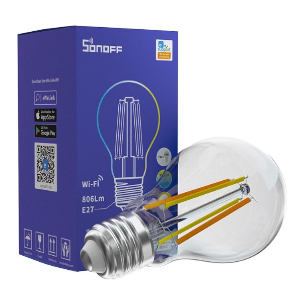 SONOFF Smart λάμπα LED Filament B02-F-A60, Wi-Fi, 7W, E27, 2200K-6500K