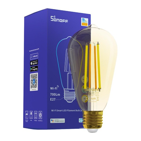 SONOFF Smart λάμπα LED Filament B02-F-ST64, Wi-Fi, 7W, E27, 1800K-5000K