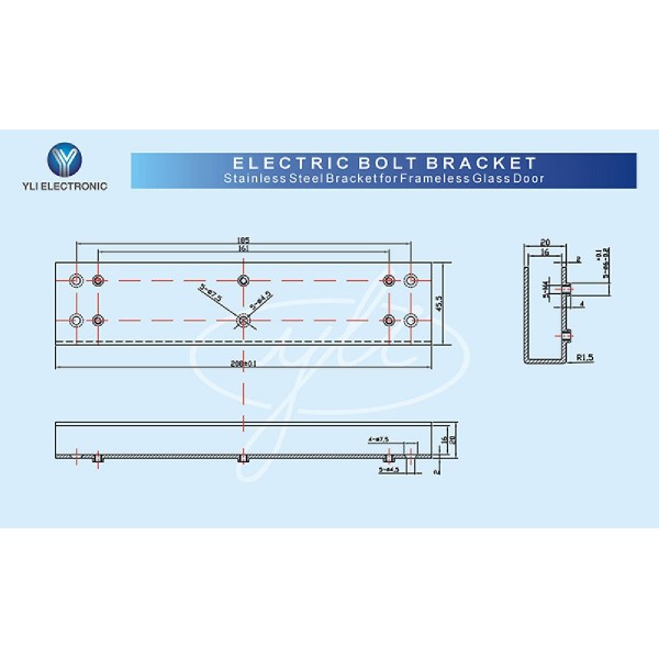 YLI ELECTRONIC βάση ηλεκτρικής κλειδαριάς BBK-700 για γυάλινη πόρτα