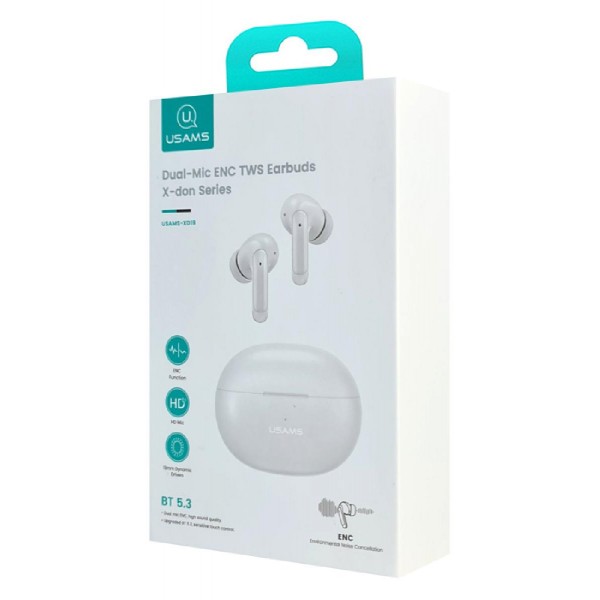 USAMS earphones με θήκη φόρτισης US-XD19, TWS, ENC, Φ13mm, λευκά