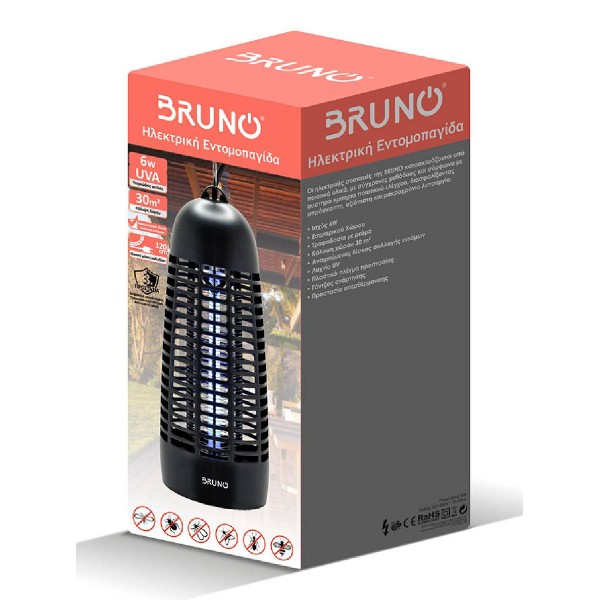 BRUNO ηλεκτρική εντομοπαγίδα BRN-0185 με UV λυχνία, 6W, μαύρη