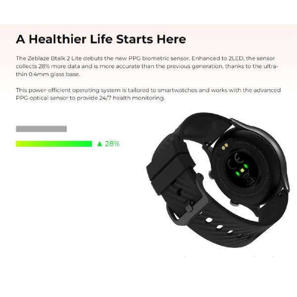 ZEBLAZE smartwatch Btalk 2 Lite, heart rate, 1.39" IPS, IP68, μαύρο