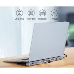 POWERTECH docking station BYL-2003U2, 12 θυρών, βάση laptop, USB-C, γκρι