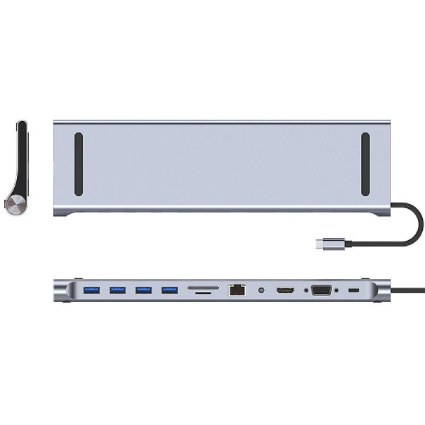 POWERTECH docking station BYL-2003, 11 θυρών, βάση laptop, γκρι