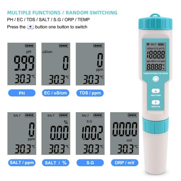 NOYAFA tester ποιότητας νερού C-600, TDS/EC/PH/SALT/S.G/ORP/0-60 °C