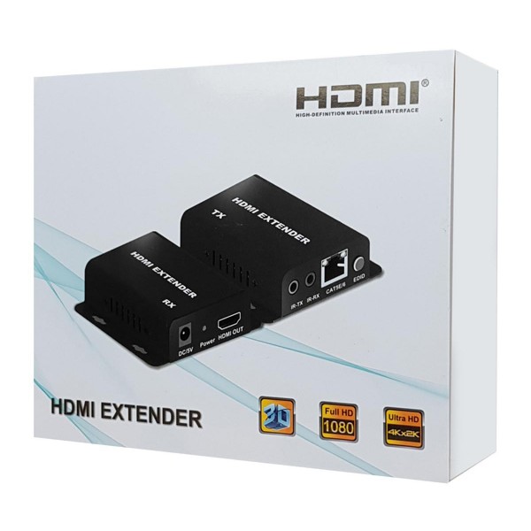 POWERTECH HDMI Video Extender CAB-H148, CAT5e/6, Full HD, 3D, IR, 60m