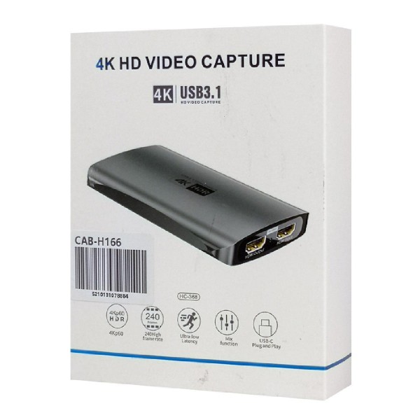 POWERTECH HDMI video capture CAB-H166, USB-C, 4K/60Hz, γκρι