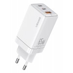 USAMS φορτιστής τοίχου US-CC180, USB & 2x USB-C, 65W PD, GaN, λευκός