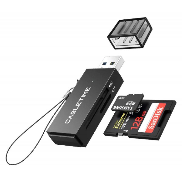 CABLETIME card reader CT-ASD3-PB για SD & micro SD, USB, 5Gbps, μαύρο