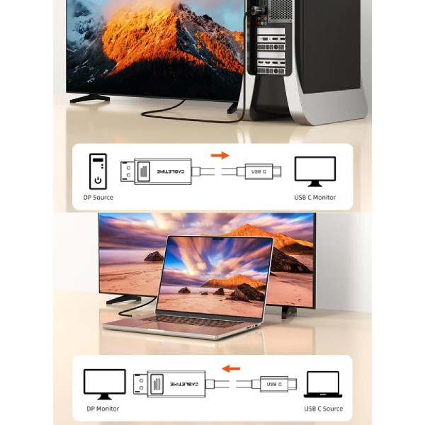 CABLETIME καλώδιο USB-C σε DisplayPort CT-CBD8K, 8K/60Hz, 2m, μαύρο