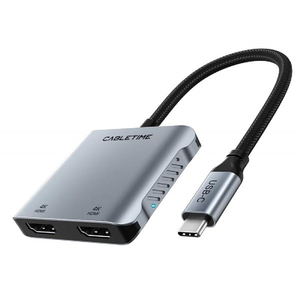 CABLETIME docking station CT-CM2H4K-AG, USB/USB-C/2x HDMI, 4K 100W, γκρι