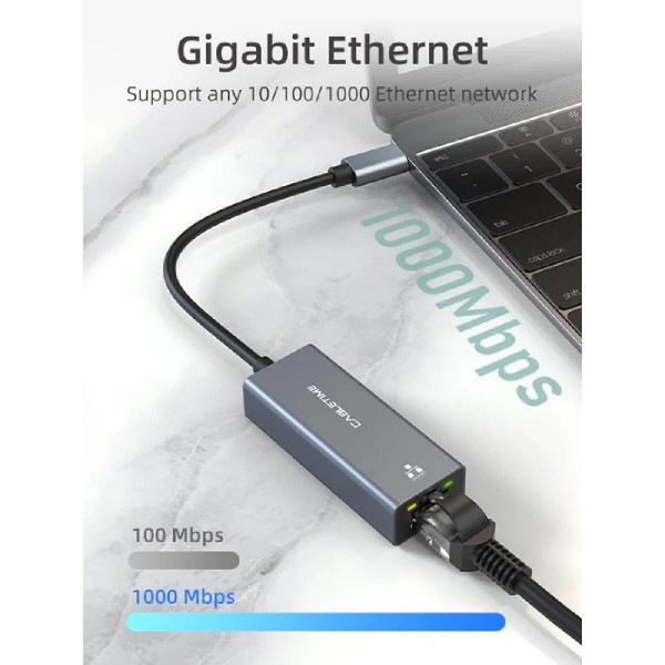 CABLETIME αντάπτορας USB-C σε RJ45 CT-CML1000, 1000Mbps, γκρι