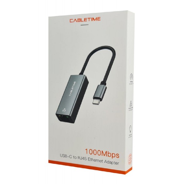 CABLETIME αντάπτορας USB-C σε RJ45 CT-CML1000, 1000Mbps, γκρι