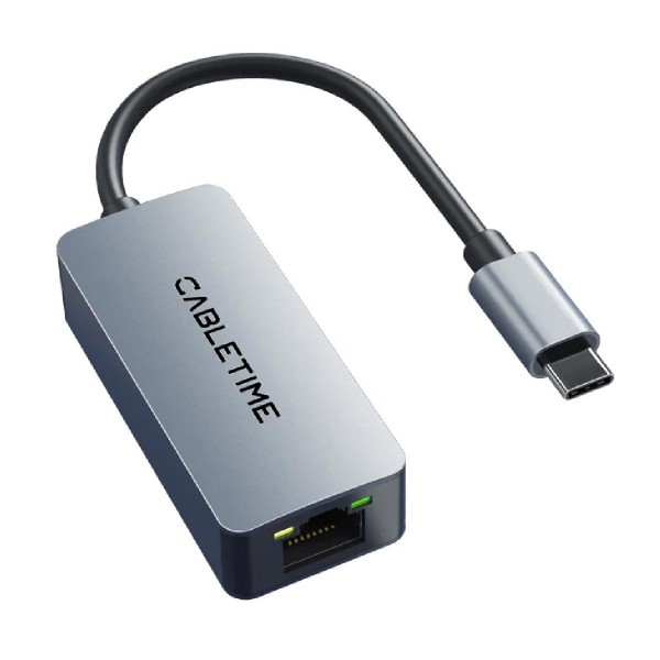 CABLETIME αντάπτορας USB-C σε RJ45 CT-CML2500, 2.5Gbps, γκρι