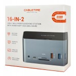 CABLETIME docking station DOCK162-AG2, θήκη SSD, 15 θύρες, 4K 100W, γκρι