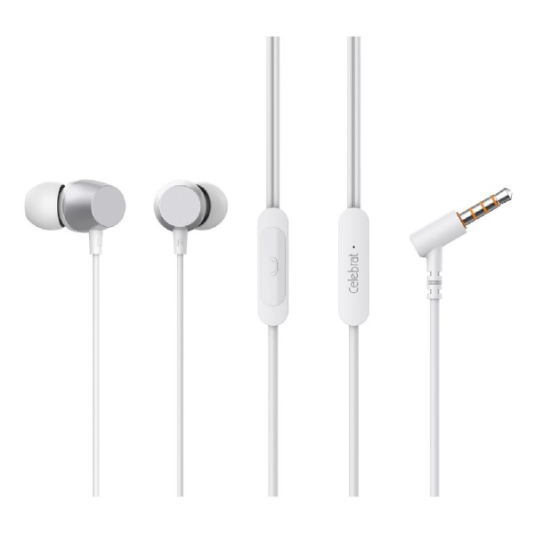 CELEBRAT earphones με μικρόφωνο D10, 3.5mm, 1.2m, λευκά