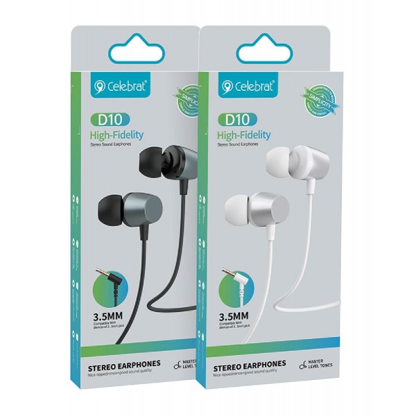 CELEBRAT earphones με μικρόφωνο D10, 3.5mm, 1.2m, λευκά