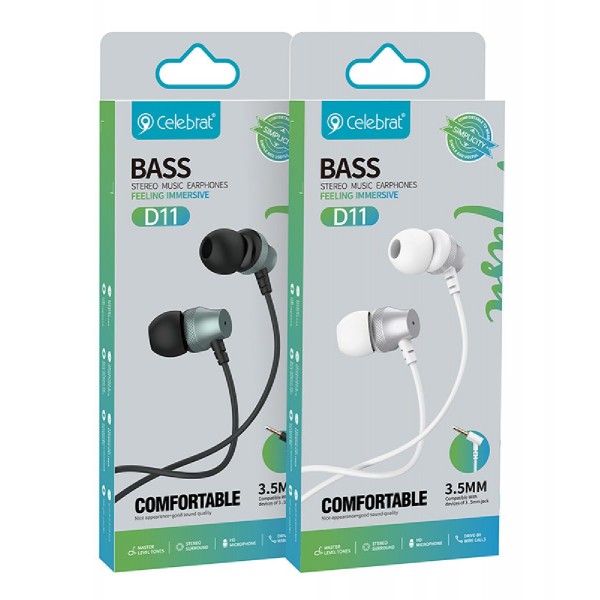 CELEBRAT earphones με μικρόφωνο D11, 3.5mm, 1.2m, μαύρα