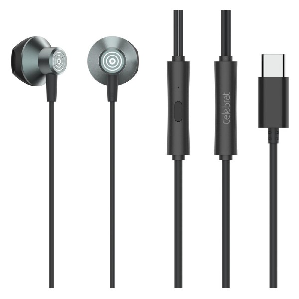 CELEBRAT earphones με μικρόφωνο D14, USB-C, 1.2m, μαύρα