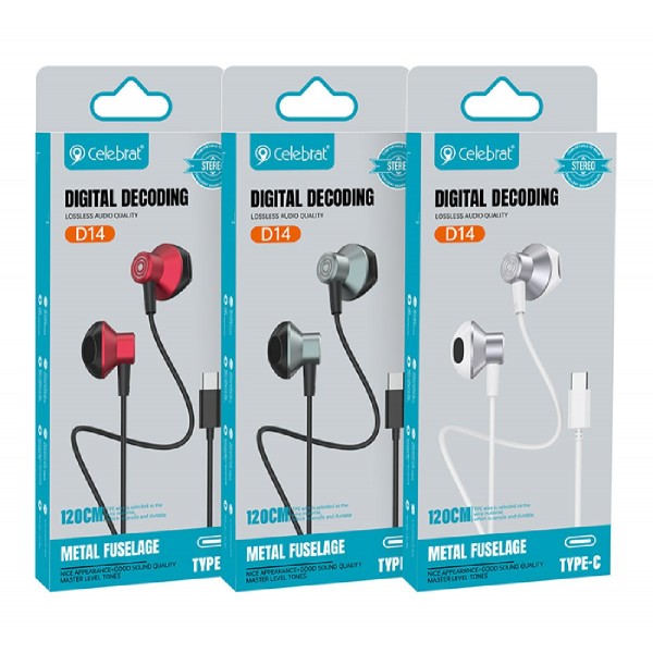 CELEBRAT earphones με μικρόφωνο D14, USB-C, 1.2m, μαύρα