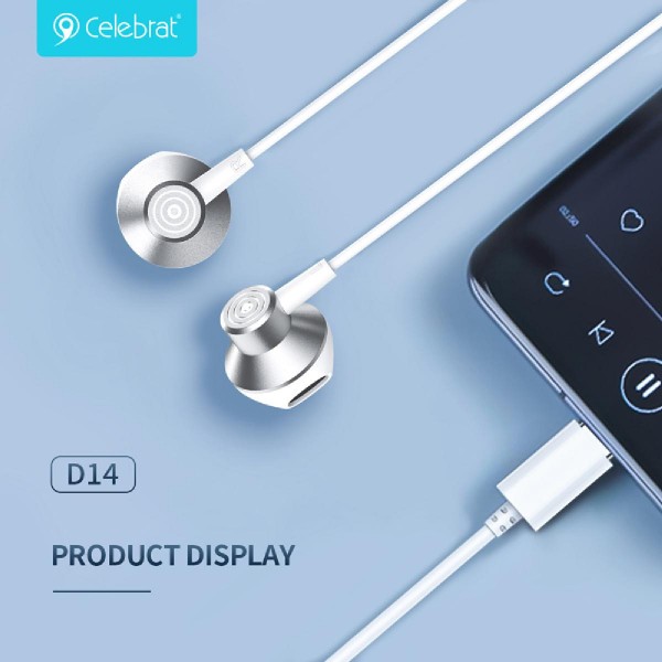 CELEBRAT earphones με μικρόφωνο D14, USB-C, 1.2m, λευκά