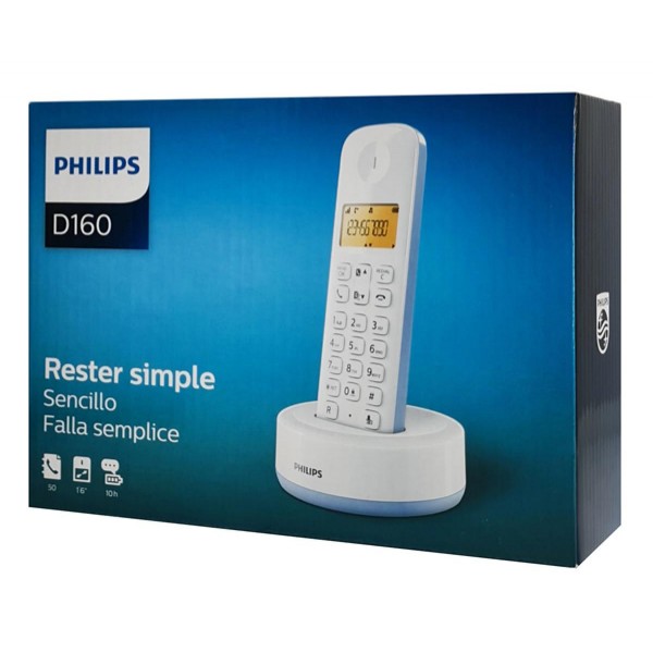 PHILIPS ασύρματο τηλέφωνο D1601S-34, με ελληνικό μενού, λευκό-μπλε