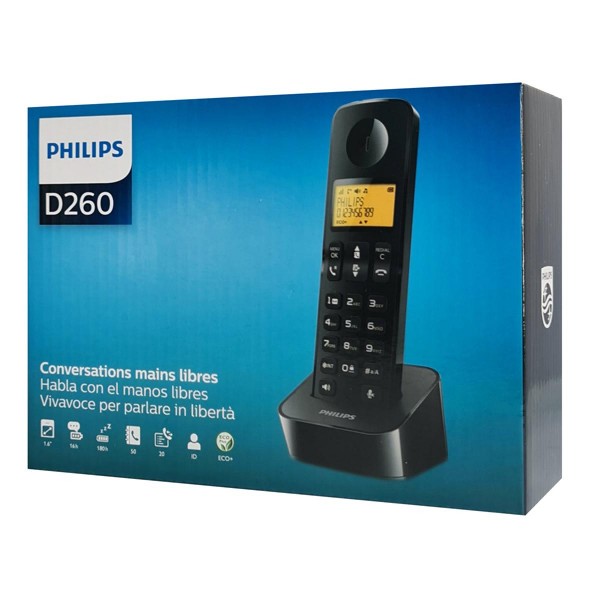 PHILIPS ασύρματο τηλέφωνο D2601B-34, με ελληνικό μενού, μαύρο