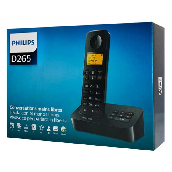 PHILIPS ασύρματο τηλέφωνο D2651B-34, με ελληνικό μενού, μαύρο