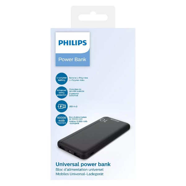 PHILIPS power bank DLP1810NB-62, 10000mAh, 2x USB, 2.1A, μαύρο