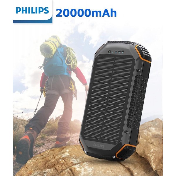 PHILIPS power bank με φακό DLP7726N, ηλιακό, 20000mAh, 15W, μαύρο