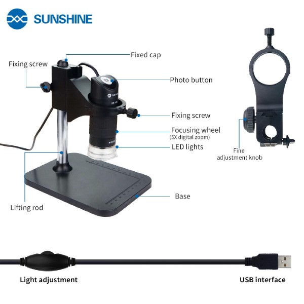 SUNSHINE ψηφιακό μικροσκόπιο DM-1000S, 50x-1000x, USB, LED