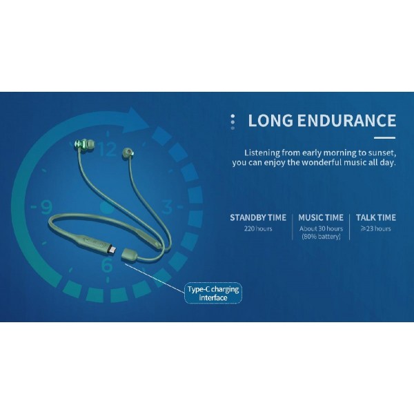 YISON earphones E20, με μαγνήτη, Bluetooth 5.2, 12mm, πράσινα