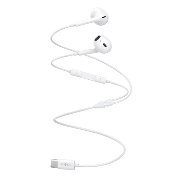 CELEBRAT earphones με μικρόφωνο E400, USB-C σύνδεση, Φ14mm, 1.2m, λευκά