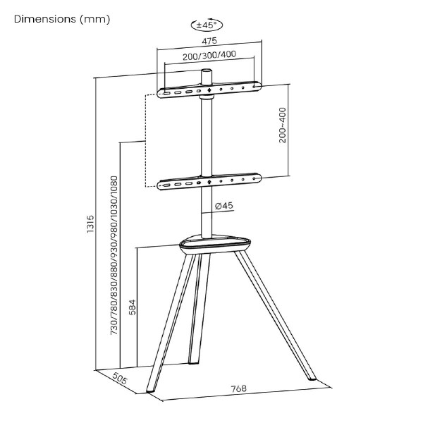 BRATECK βάση δαπέδου FS35-44F-02 για τηλεόραση 45-65" έως 40kg, με ράφι