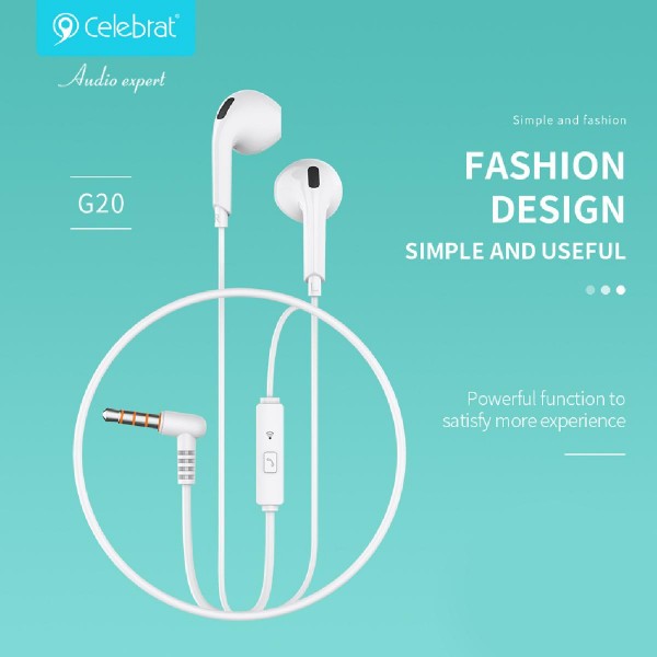 CELEBRAT earphones με μικρόφωνο G20, 3.5mm, 1.2m, μαύρα