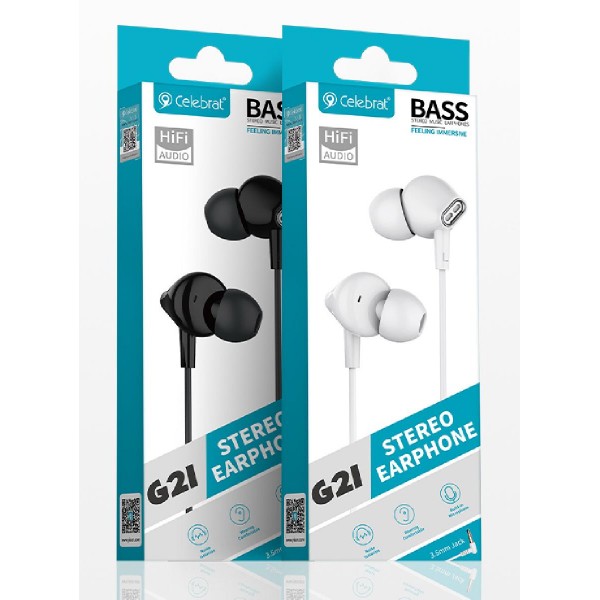 CELEBRAT earphones με μικρόφωνο G21, 3.5mm, 1.2m, μαύρα