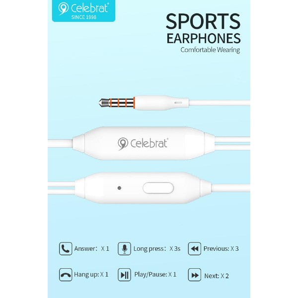 CELEBRAT earphones με μικρόφωνο G7, 3.5mm, 1.2m, μαύρα