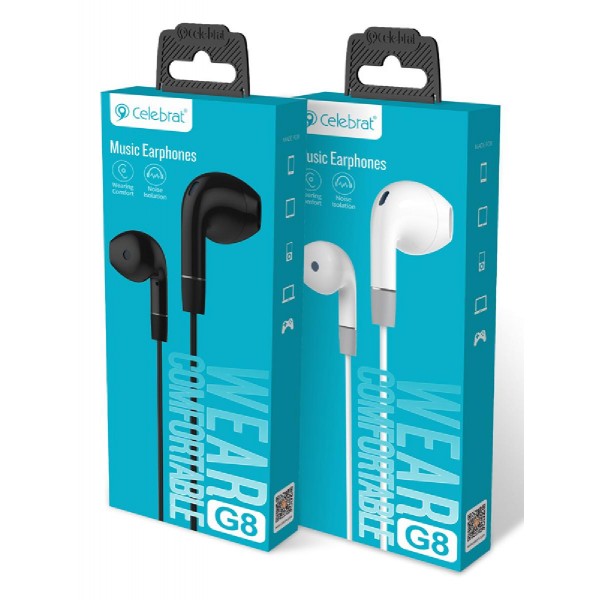 CELEBRAT earphones με μικρόφωνο G8, 3.5mm, 1.2m, λευκά