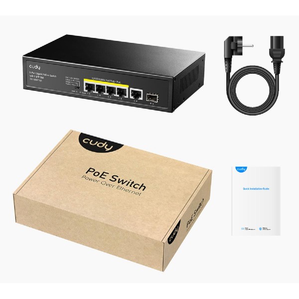 CUDY PoE+ switch GS1005PTS1, 5-port PoE+, 1x SFP, 120W, V1.0