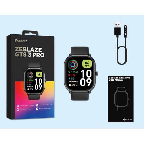 ZEBLAZE smartwatch GTS 3 Pro, heart rate, 1.97" AMOLED, μαύρο