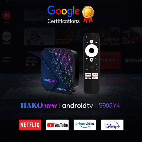 TV Box HAKOMiNi, Google/Netflix certificate, 4/32GB 4K, WiFi, Android 11