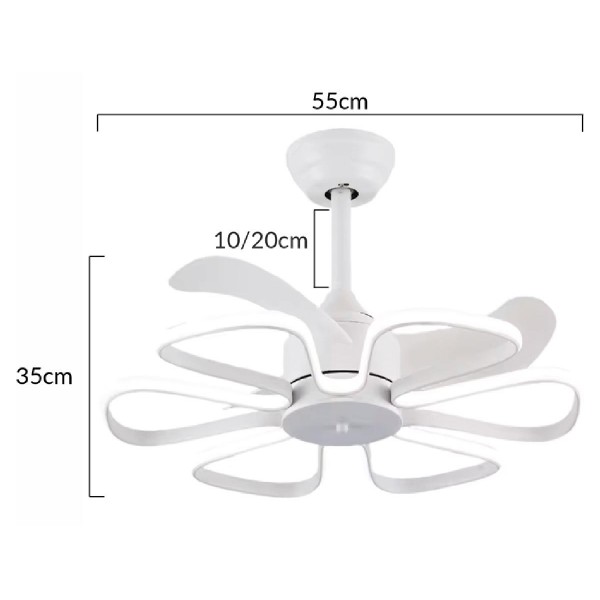 POWERTECH ανεμιστήρας οροφής HLL-0173 με LED φως, 96W, Φ55x35cm, λευκός