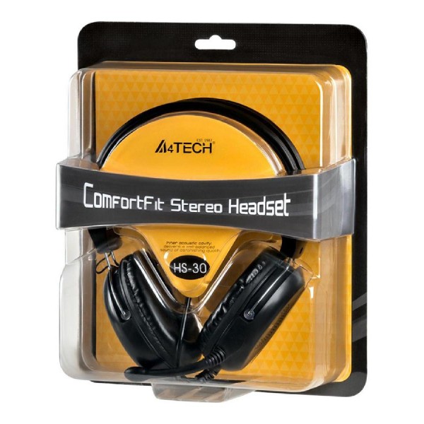 A4TECH Headset HS-30, 3.5mm, 40mm ακουστικά, μαύρα