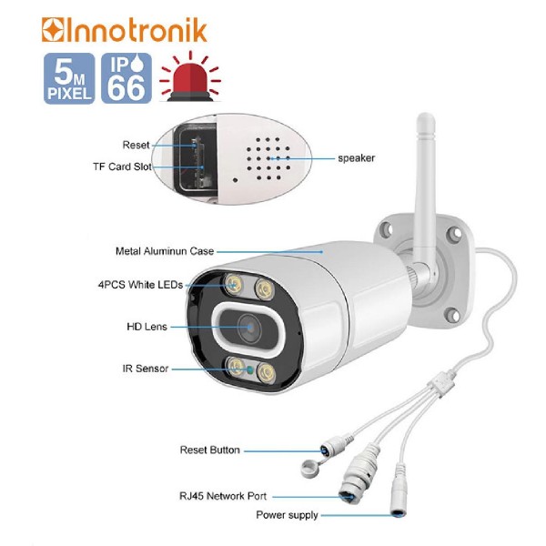 INNOTRONIK Security Camera τύπου Bullet ICS-B30, 5MP, Wi-Fi, λευκό